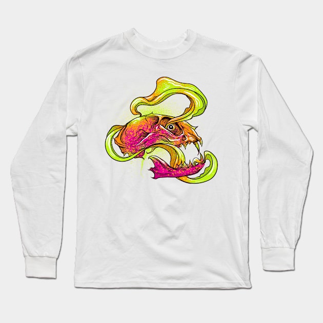 Mind Expansion Neon Animal Skull Art Long Sleeve T-Shirt by Manfish Inc.